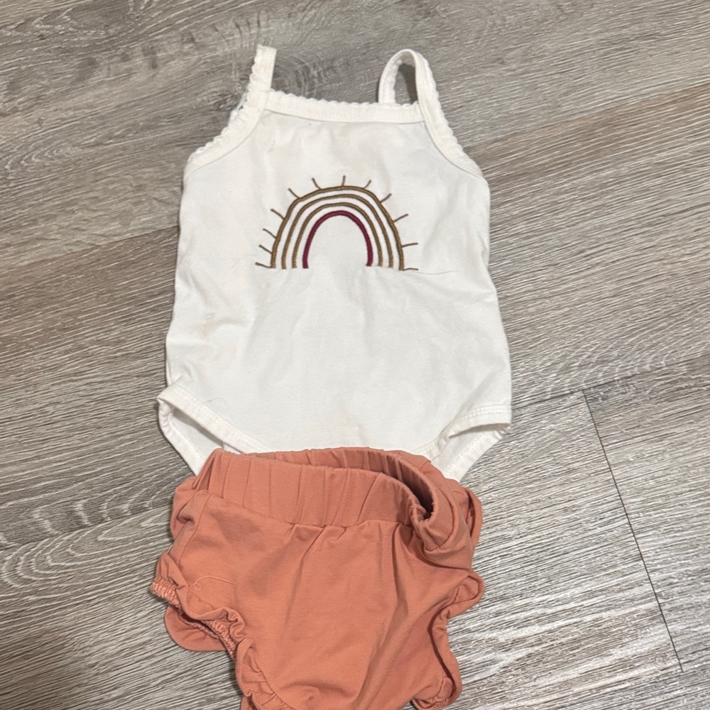 White Rainbow Onesie with Orange Bottoms